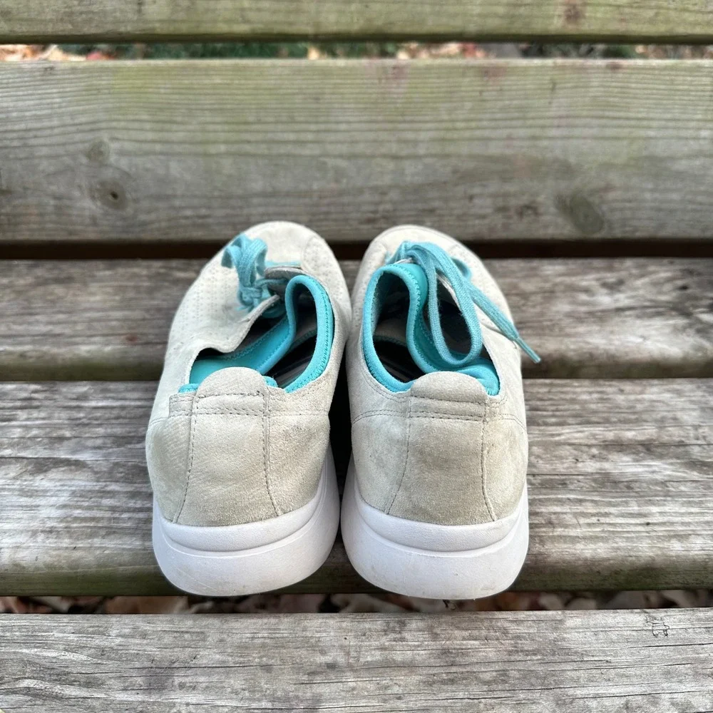 Dansko‎ Elise Perforated Suede Lace Up Comfort Sneakers Tan Teal Blue Sz 39 US 9